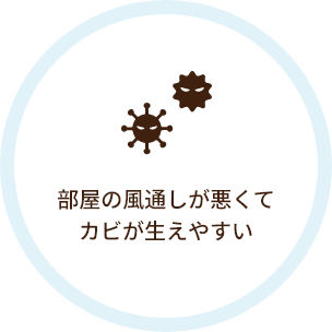 部屋の風通しが悪くてカビが生えやすい